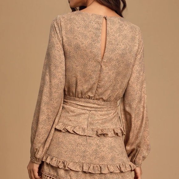 Tan Long Sleeve Ruffle Mini Dress - Picture 4 of 7